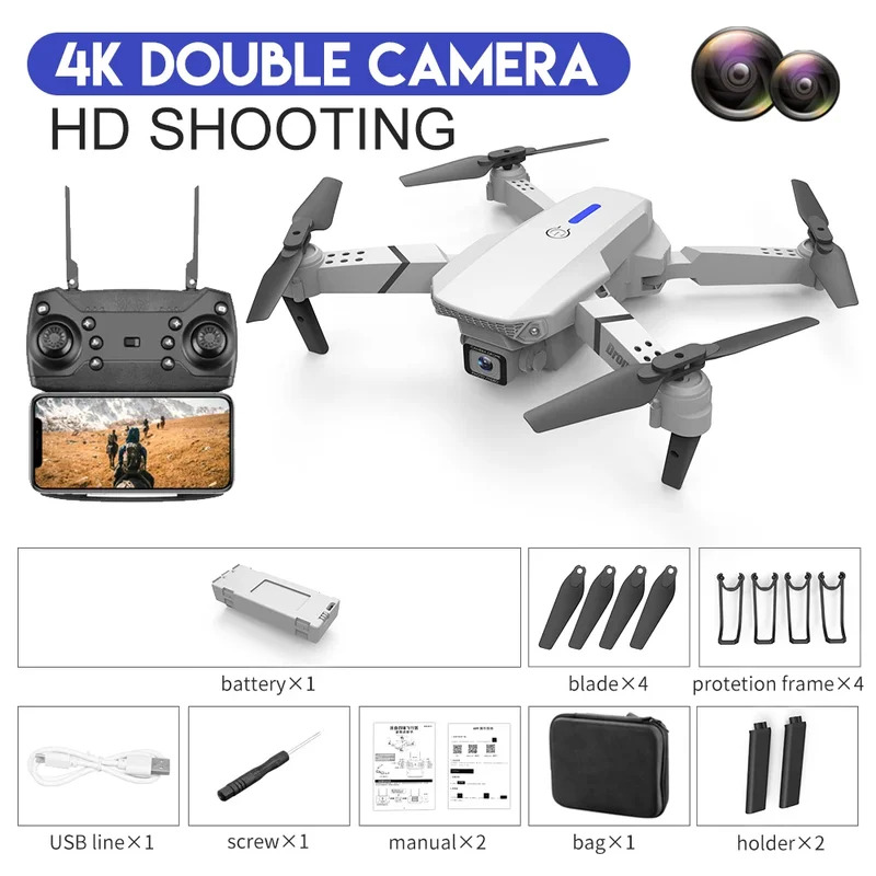 Inteligentny składany dron E88 – Drone Camera 4K recenzja i cena